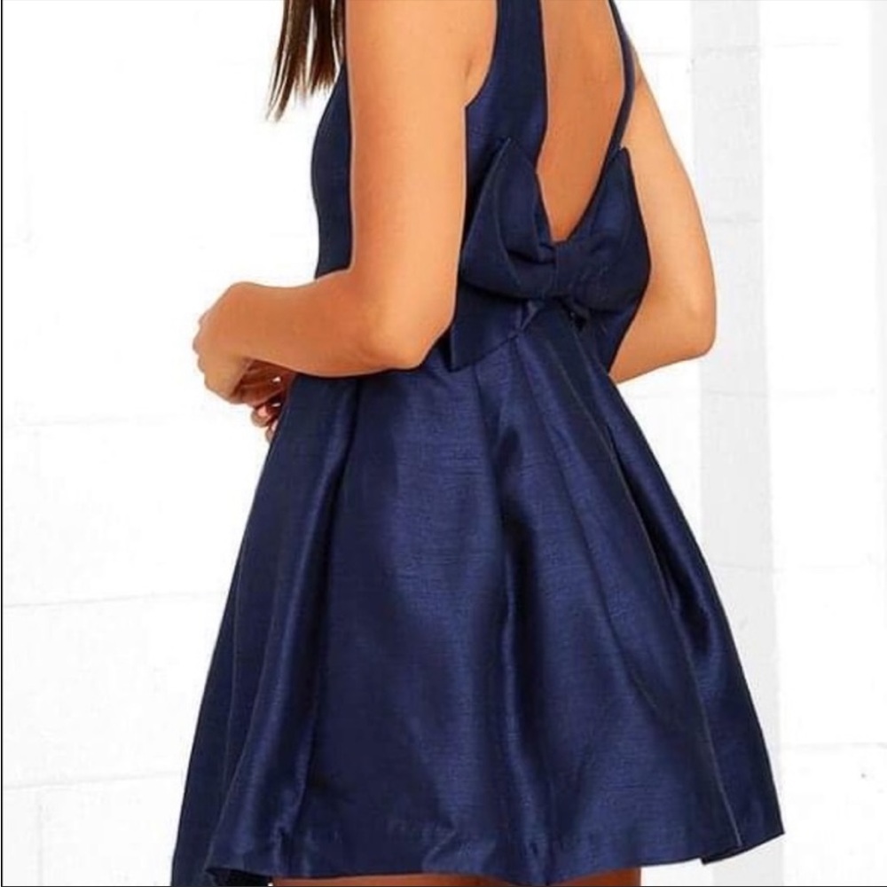Lulu’s Navy Blue Skater Dress With Bow on Back